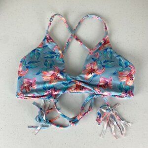 Midori Lilia Mia Bikini Top Floral Blue Tassels Womens Medium